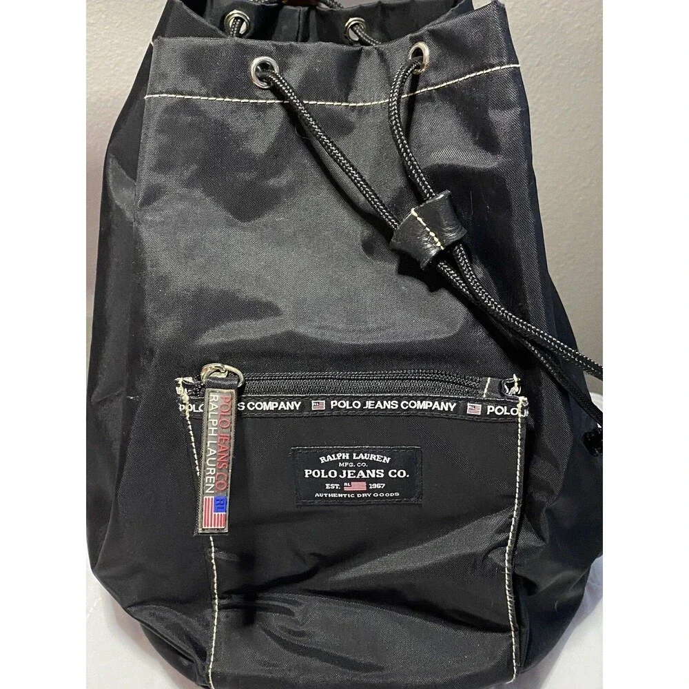 Polo Jeans Ralph Lauren Sport Sling Nylon Bucket Bag Flag Black Vintage 90’s